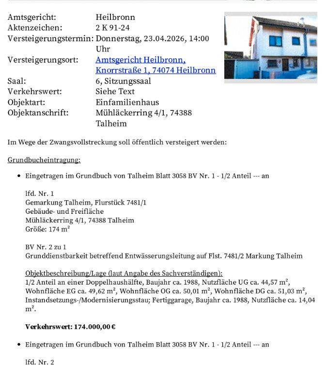 Thumbnail-Doppelhaushälfte Versteigerung Talheim