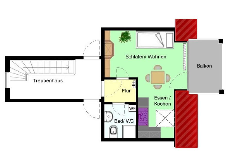 Thumbnail-sonniges 1 Zi.-Apartment, voll möbliert, EBK, Balkon, Stellpl., ab 01.04.2026 zu vermieten