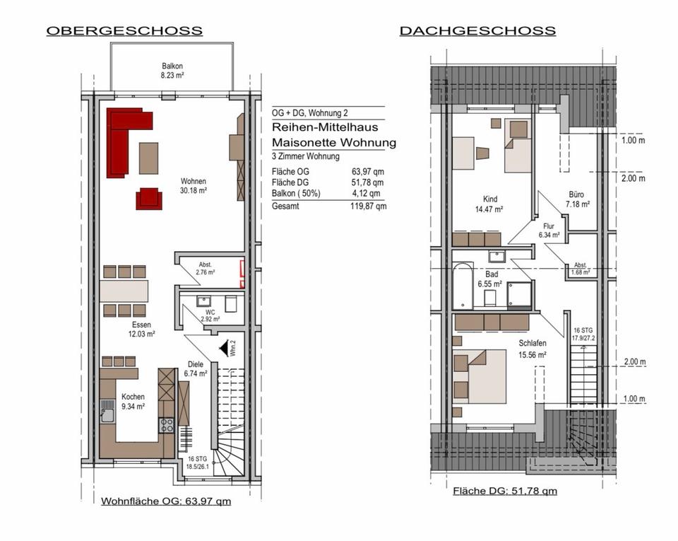 Thumbnail-Schöne, helle Maisonette 3,5-Zimmerwohnung in zentraler Lage