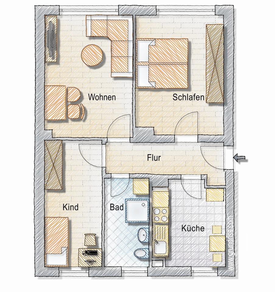 Thumbnail-Wohnung 2R 51m2 3R 62m2 mit EBK, NEU SANIERT Geithain