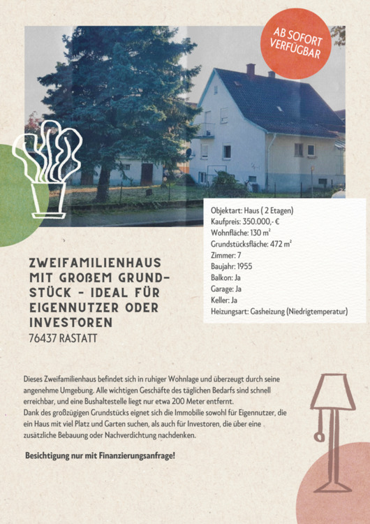 Thumbnail-Zweifamilienhaus mit großem Grundstück in 76437 Rastatt