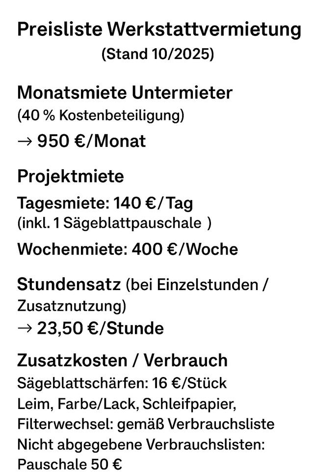 Thumbnail-Biete Werkstatt Platz in moderner TischlereiSchreinerei