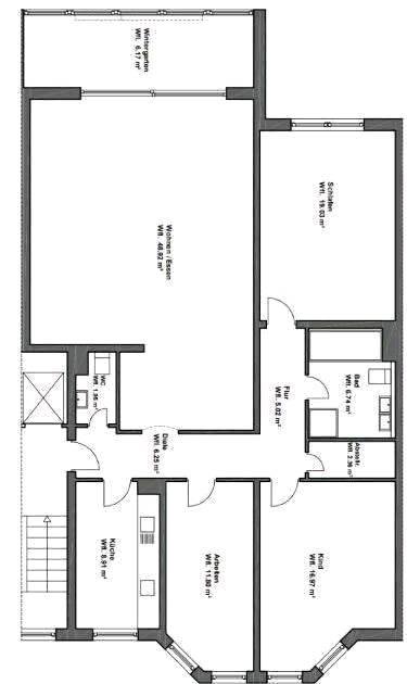 Thumbnail-ruhige renovierte 4,5 Z.Wohnung, an Uni&Schloss, 140 qm, Loggia
