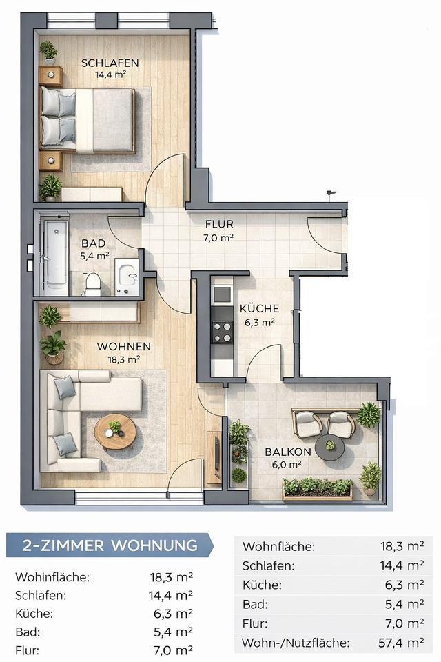 Thumbnail-Charmante 2-Zimmer-Wohnung voll-mobiliert für Unternehmen