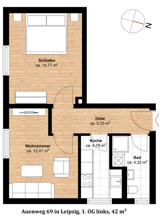 Thumbnail-Helle 2-Zimmer- Wohnung am Kulkwitzer See im Grünen nahe A38