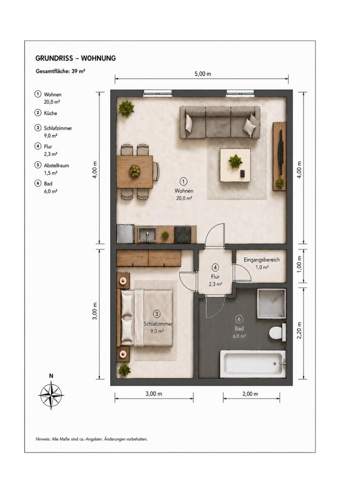 Thumbnail-39 m² WohnungApartment | Neu saniert 2026 | Möbliert | Warmmiete