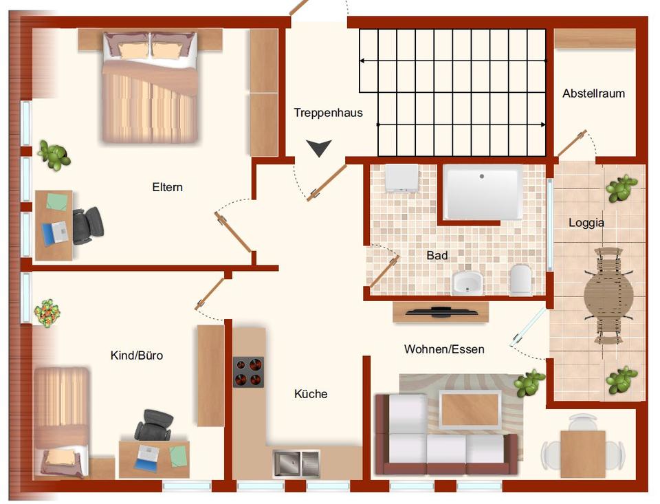 Thumbnail-BRAMSCHE: 3 ZKB Wohnung 1OG mit Loggia zu vermieten