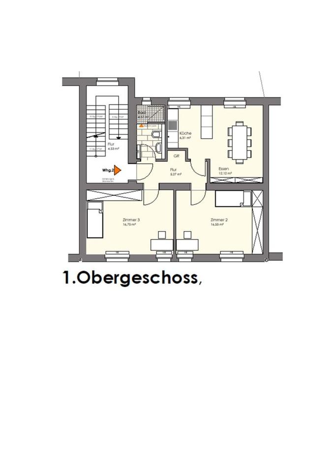 Thumbnail-Wohnung, 2 Zimmer, Küche, EssWohnbereich, Bad, Flur, Kellerraum