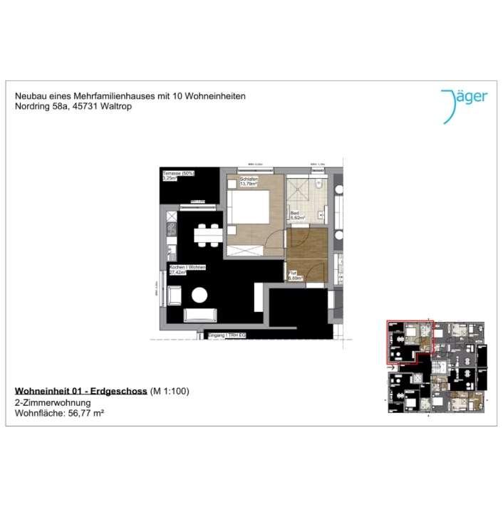 Thumbnail-Erstbezug! Barrierefreie 2-Zimmer-Erdgeschosswohnung mit Terrasse in Waltrop-Zentrum