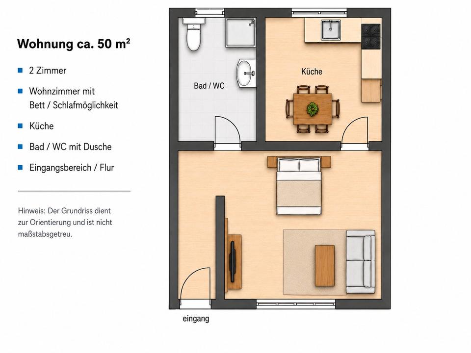 Thumbnail-2-Zimmer-Wohnung zu vermieten – ca. 50 m², Küche, BadWC – zentra