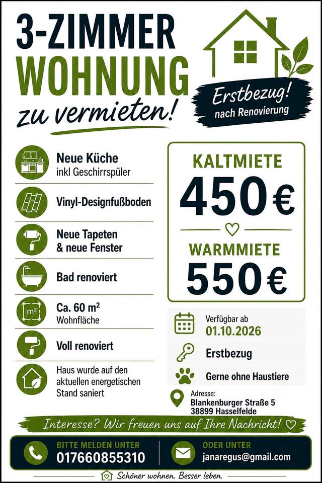 Thumbnail-3 Zimmer Wohnung in Hasselfelde Erstbezug nach Renovierung
