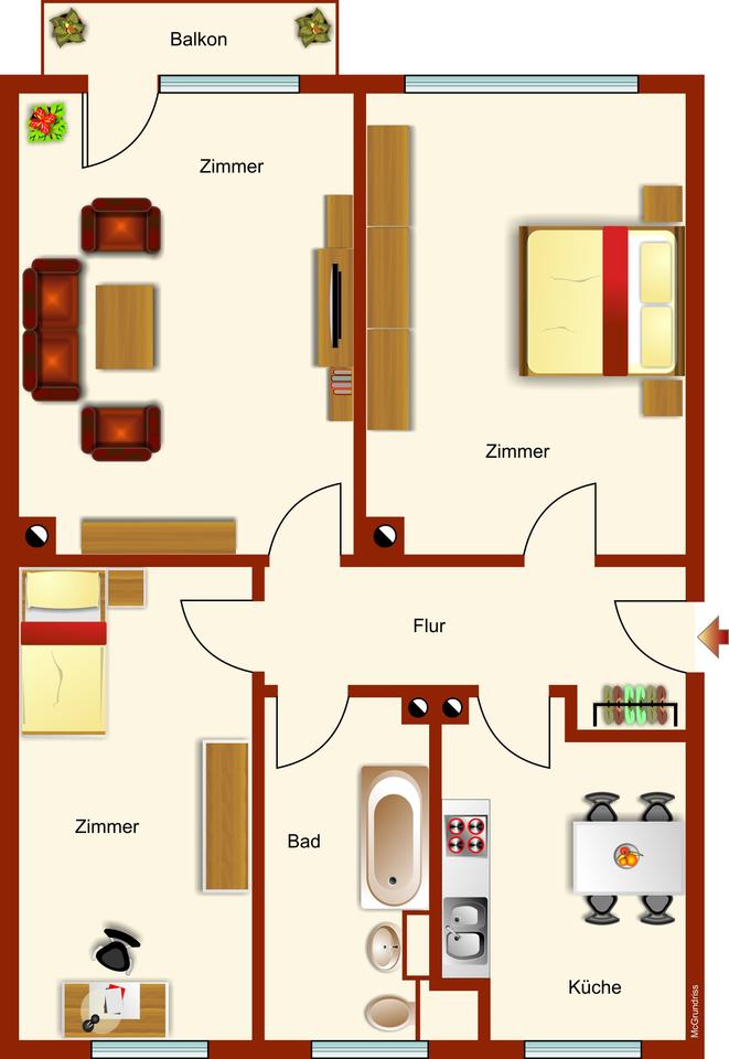 Thumbnail-3-Raumwohnung in ruhiger Wohnlage mit Balkon