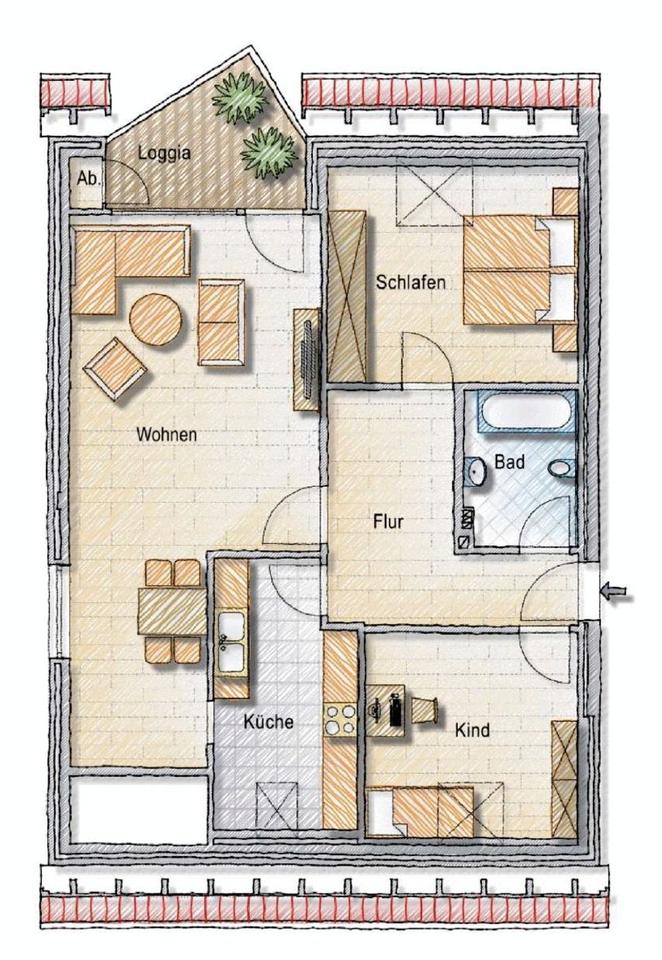 Thumbnail-Dreizimmer Dachgeschosswohnung Balkon bezugsfrei