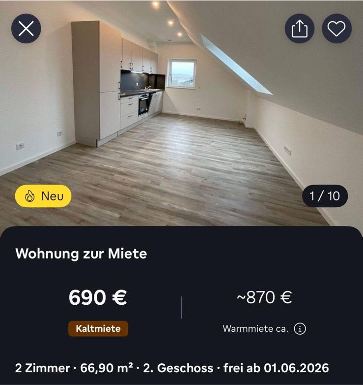 Thumbnail-Dachgeschosswohnung, Zwei Zimmer Wohnung