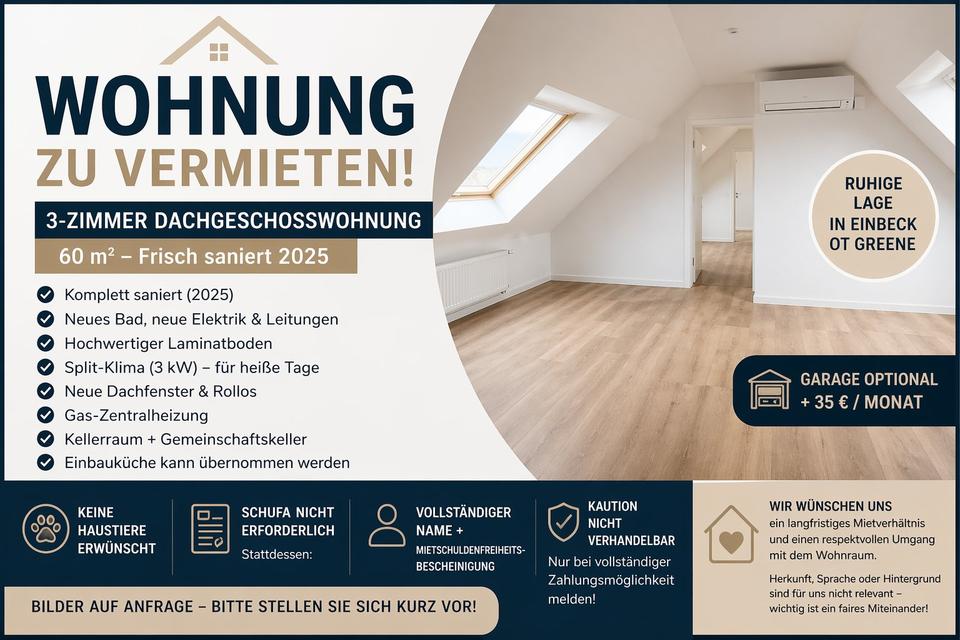 Thumbnail-3-Zimmer Dachgeschosswohnung in Einbeck-Greene – vollständig sani