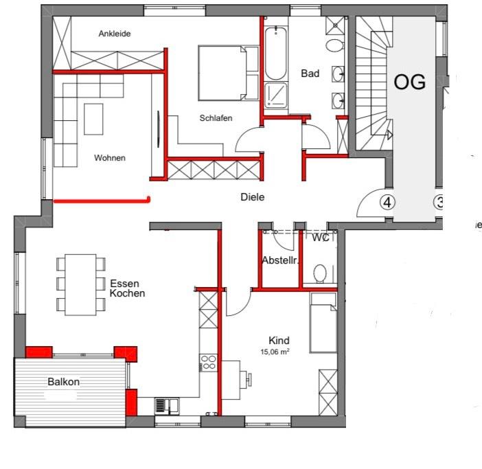 Thumbnail-Moderne, energieerfiziente 4-Zimmer Wohnung Zentral ruhig BLK