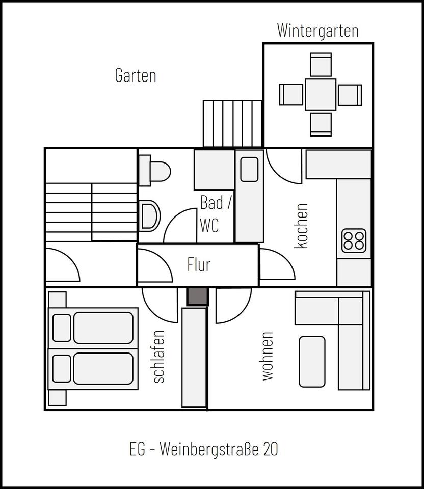 Thumbnail-Zweizimmerwohnung mit Wintergarten und Garten