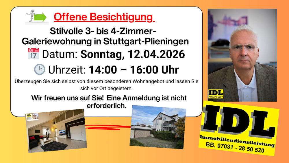 Thumbnail-Dachgeschoss-Maisonette mit Galerie & Balkon – in ruhiger Lage von Stuttgart