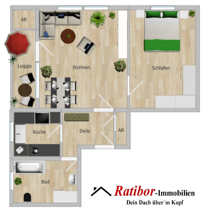 Thumbnail-Gut vermietete 2 Zimmer-Mansardenwohnung mit Loggia und Stellplatz in ruhiger Wohnlage RH-Nord