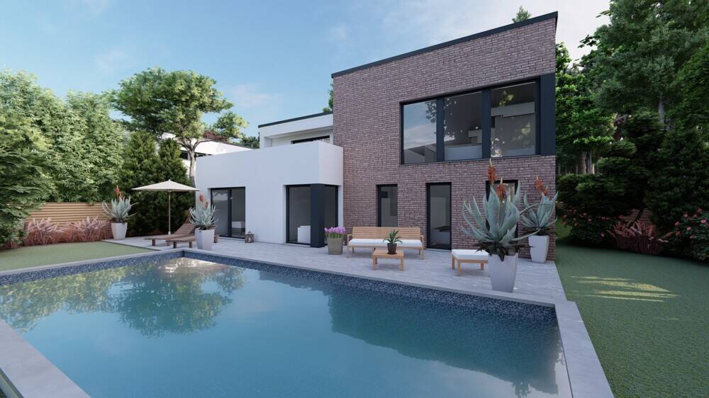 Thumbnail-Architektenvilla am Waldrand - Bauhausbungalow mit Dachterrasse, Doppelgarage und exklusiver Privatsphäre