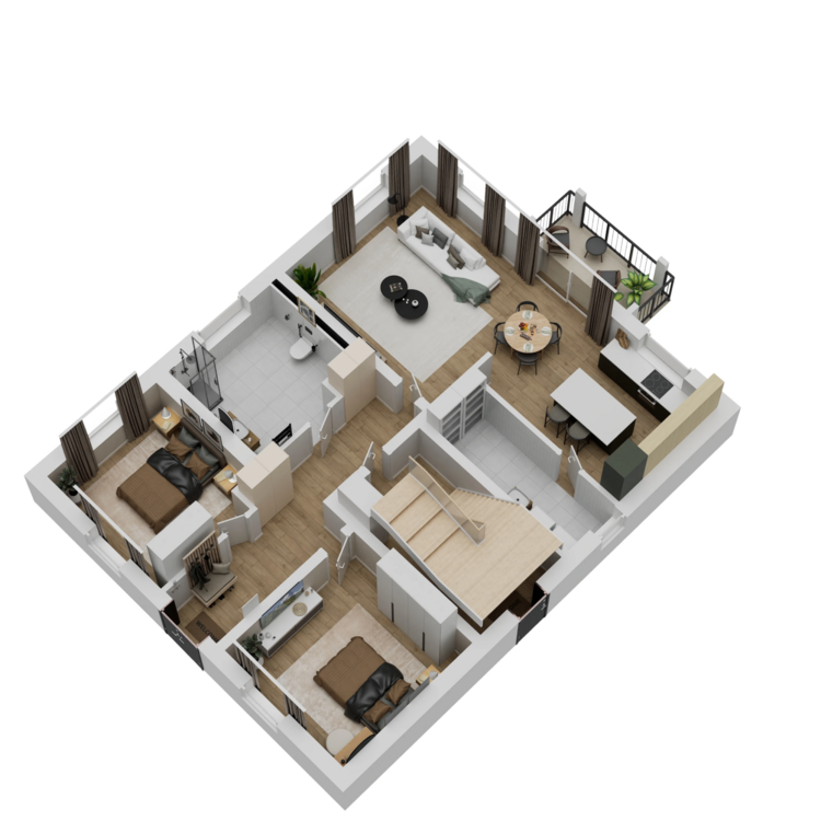 Grundriss Erdgeschosswohnung 3D