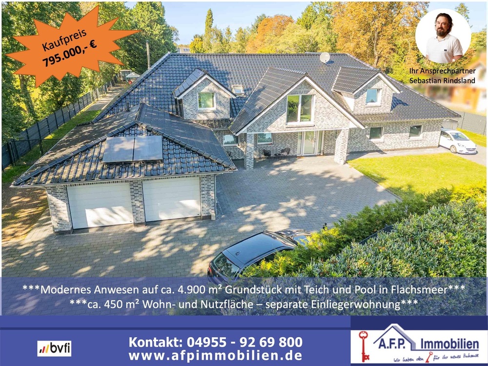 Thumbnail-***Modernes Anwesen - Haus mit Einliegerwohnung auf ca. 4.900 m² Grundstück mit Teich in Flachsmeer***