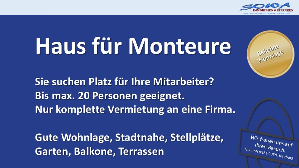 Thumbnail-Haus für Monteure in Neuburg - Gute Wohnanlage, Parkplätze, Einzugsbereit! - Ein Objekt von Ihrem Immobilienpartner SOWA Immobilien und Finanzen