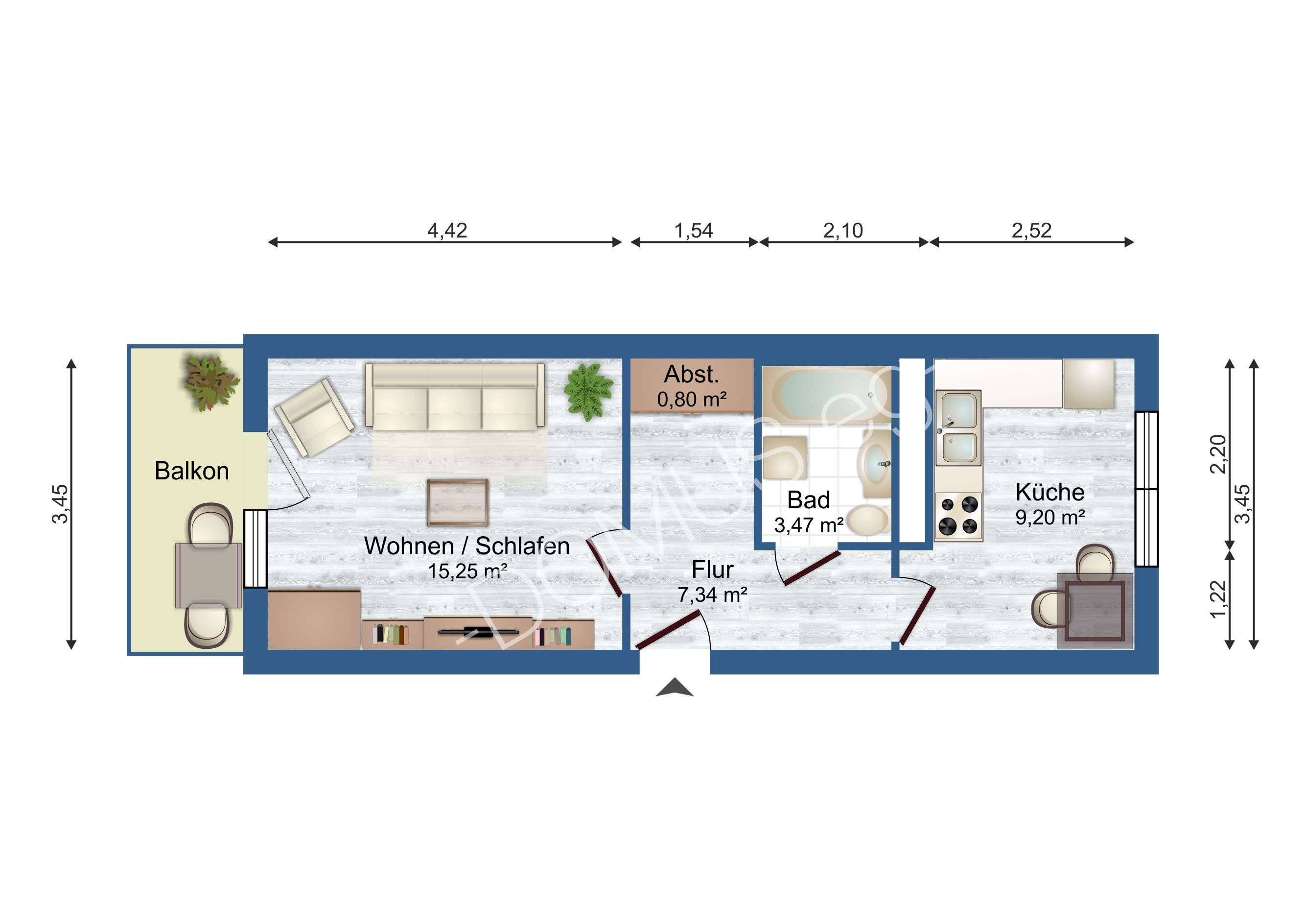 Thumbnail-Gemütliche 1-Zimmer-Wohnung im HP mit Balkon und Dusche