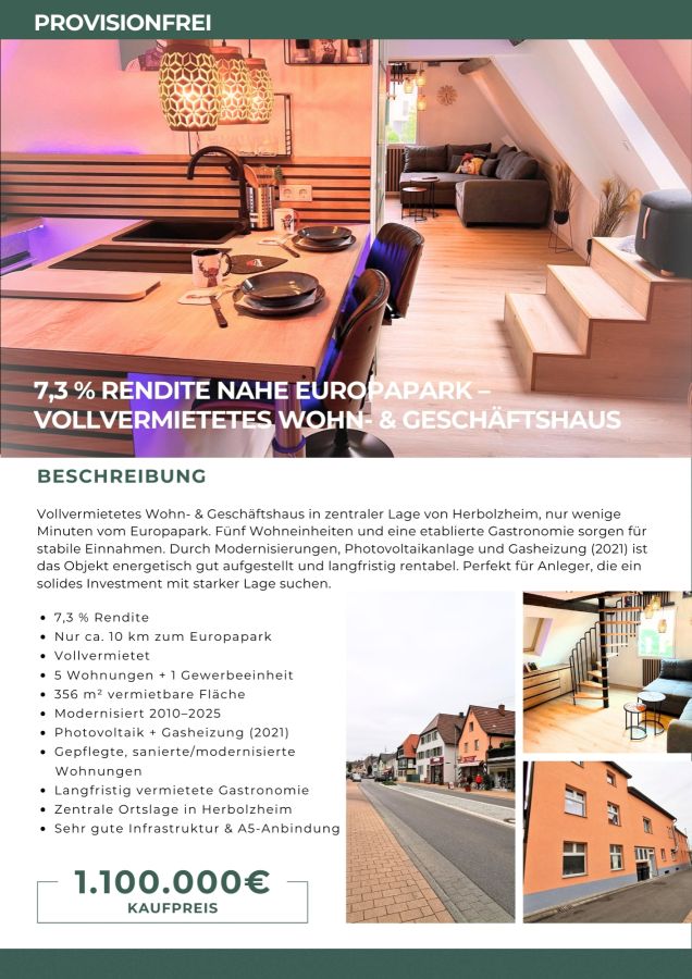 Thumbnail-Provisionsfrei* Renditestarkes Wohn- & Geschäftshaus nahe Europapark - Vollvermietung, über 7 % Rendite